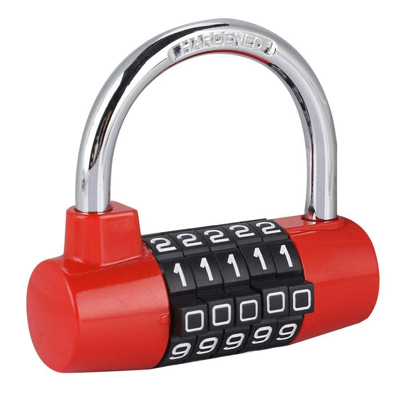  [AUSTRALIA] - Metal Padlock, 5 Digit Code Door Lock U-Shaped Suitcase Combination Lock for Gym Sports School Employee Locker Outdoor Fence Hasp and Storage (Red) Red