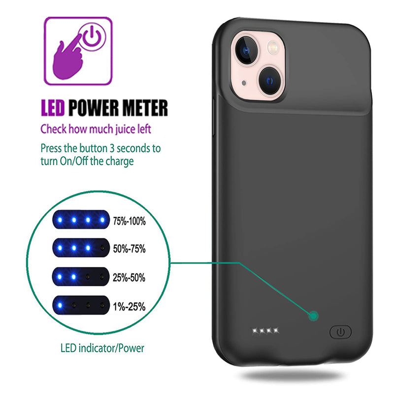  [AUSTRALIA] - Battery Case for iPhone 13 Mini, 6000mAh Slim Portable Rechargeable Battery Pack Charging Case Compatible with iPhone 13 Mini (5.4 inch) Extended Battery Charger Case (Black) Black