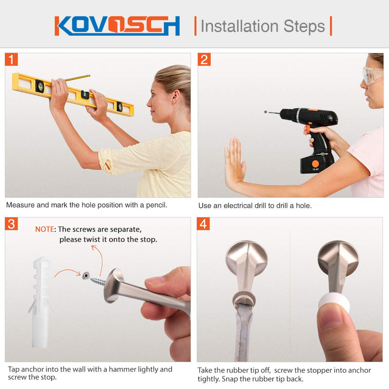  [AUSTRALIA] - KOVOSCH Solid Rigid Door Stops with Soft Rubber Tips - Heavy Duty Durable Door Stoppers Wall Protector（Satin Nickel,2 Pack） Satin Nickel