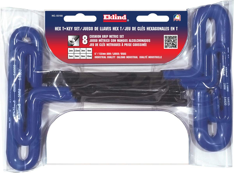  [AUSTRALIA] - EKLIND 55168 Cushion Grip Hex T-Key allen wrench - 8pc set Metric MM sizes 2-10 (6In shaft)