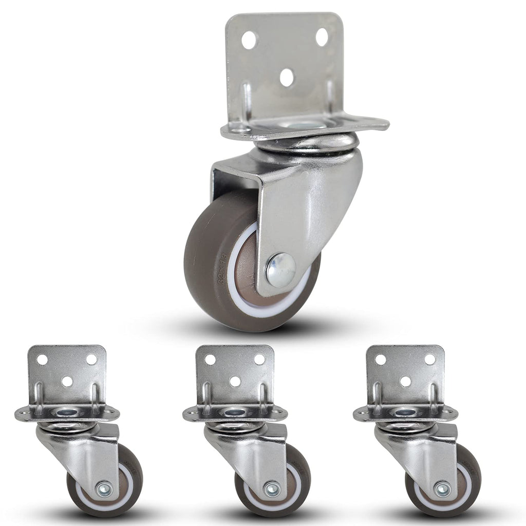  [AUSTRALIA] - Casoter 1.25"(32mm) L-Clip Plate Swivel Caster, Ball Bearing L-Shape Side Mount Plate TPE Rubber Wheel Metal Housing, 4 Pack Total Load Capacity 113Lbs/52Kg for Narrow Install Place of Furniture