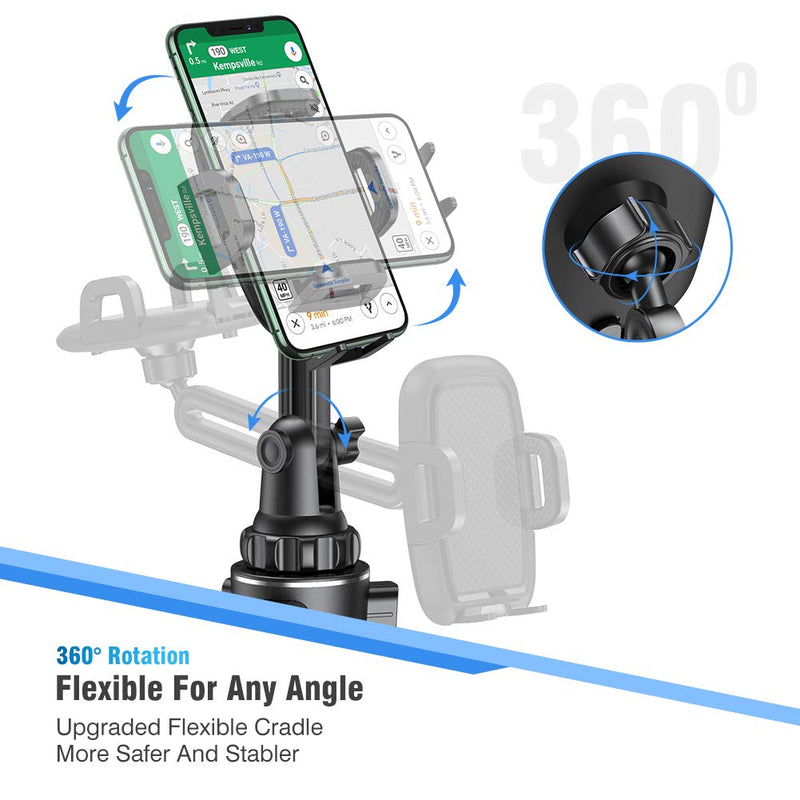  [AUSTRALIA] - [Upgraded Version] Cup Holder Phone Mount,Miracase Long Neck Never Shake Car Cup Phone Holder Cradle Car Mount for iPhone 12/12 Pro max/11 Pro/XR/XS Max/X/8/7 Plus/6/Samsung S10/Note 9/S8/S7,GPS etc Height-9 in