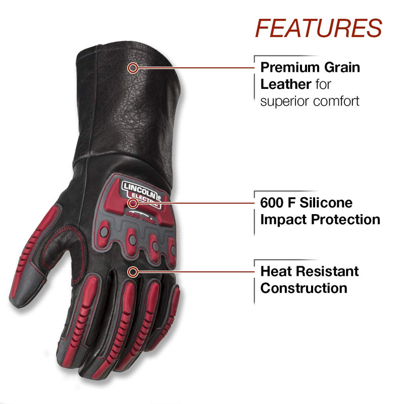  [AUSTRALIA] - Lincoln Electric Roll Cage Welding/Rigging Gloves | Impact Resistant | Black Grain Leather | Medium