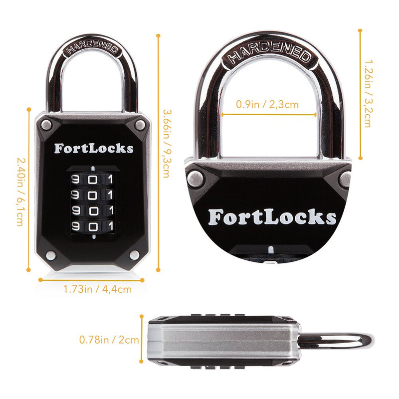  [AUSTRALIA] - FortLocks Gym Locker Lock - 4 Digit, Heavy Duty, Hardened Stainless Steel, Weatherproof and Outdoor Combination Padlock - Easy to Read Numbers - Resettable and Cut Proof Combo Code - 1 Pack Silver