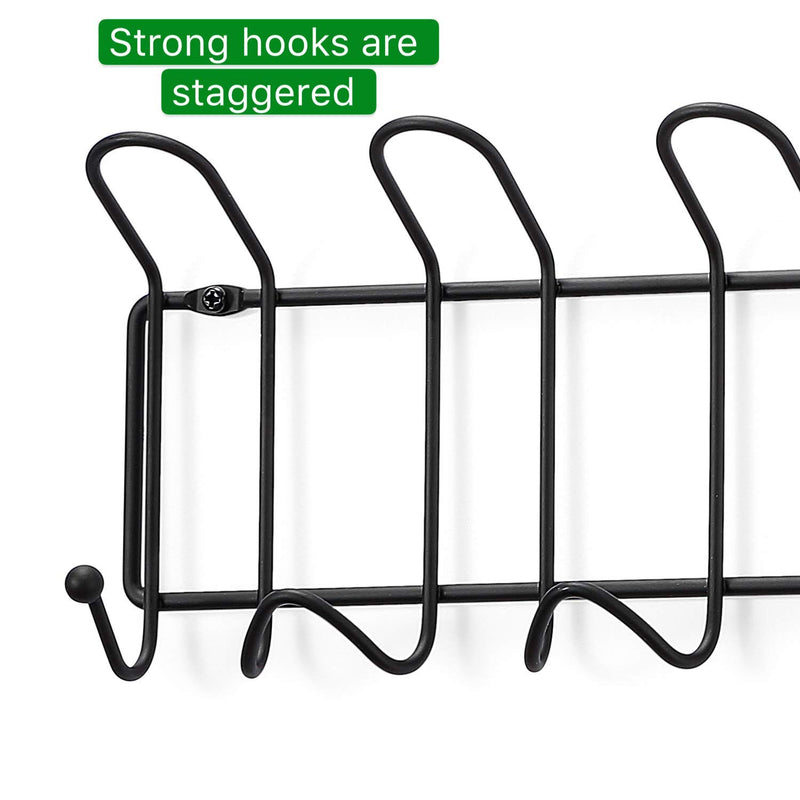 Minggoo Coat Rack Wall Mounted Hook Rack Over The Door Hook Organizer 13 Hooks, Heavy-Duty Iron Wire Black - LeoForward Australia