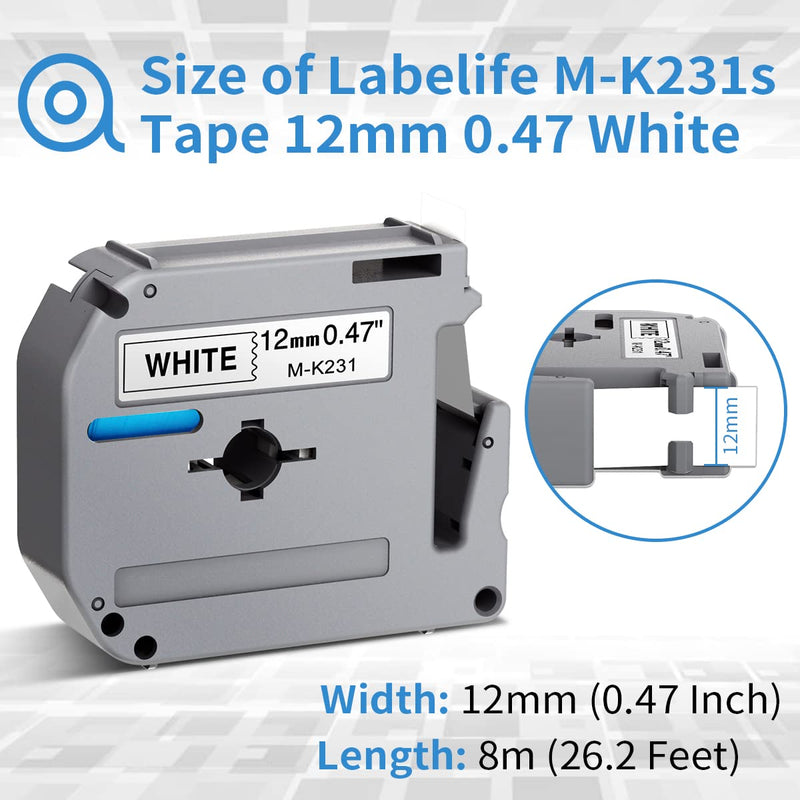  [AUSTRALIA] - 20 Pack Labelife M-K231 Label Tape Replacement for Brother P Touch M Tape 12mm 0.47 White M231 MK231 M-231 M-K231s Compatible for Brother Ptouch PT-65 PT-M95 PT-85 PT-75 Label Maker Tape Refills 20