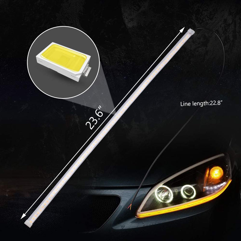  [AUSTRALIA] - MICTUNING Flexible Led Light Strip 2Pcs 24 Inches Dual Color White-Amber Sequential Turn Signal Tube Light Surface Headlight Decorative Lamp Kits