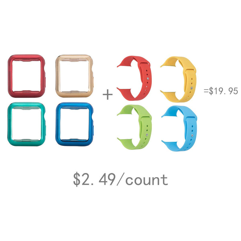 Tranesca 4 Pack Apple Watch case with Built-in TPU Screen Protector for 38mm Apple Watch Series 2 and Apple Watch Series 3-4 Pack (Red+Gold+Green+Blue) -Also with 4 complimentary Items Included ! 38 mm - LeoForward Australia