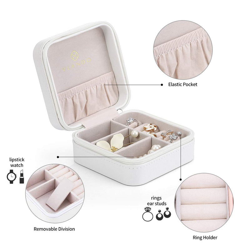  [AUSTRALIA] - Vlando Macaron Small Jewelry Box, Travel Storage Case for Rings and Earrings (White) 5.white