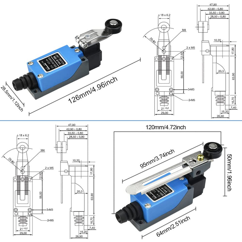  [AUSTRALIA] - Adjustable limit switch, OTTYMO 2 pieces limit switch, momentary limit switch, limit switch ME-8108/ME-8104 5A 250V AC / 0.4A 115V DC limit switch limit switch for electrical control switches