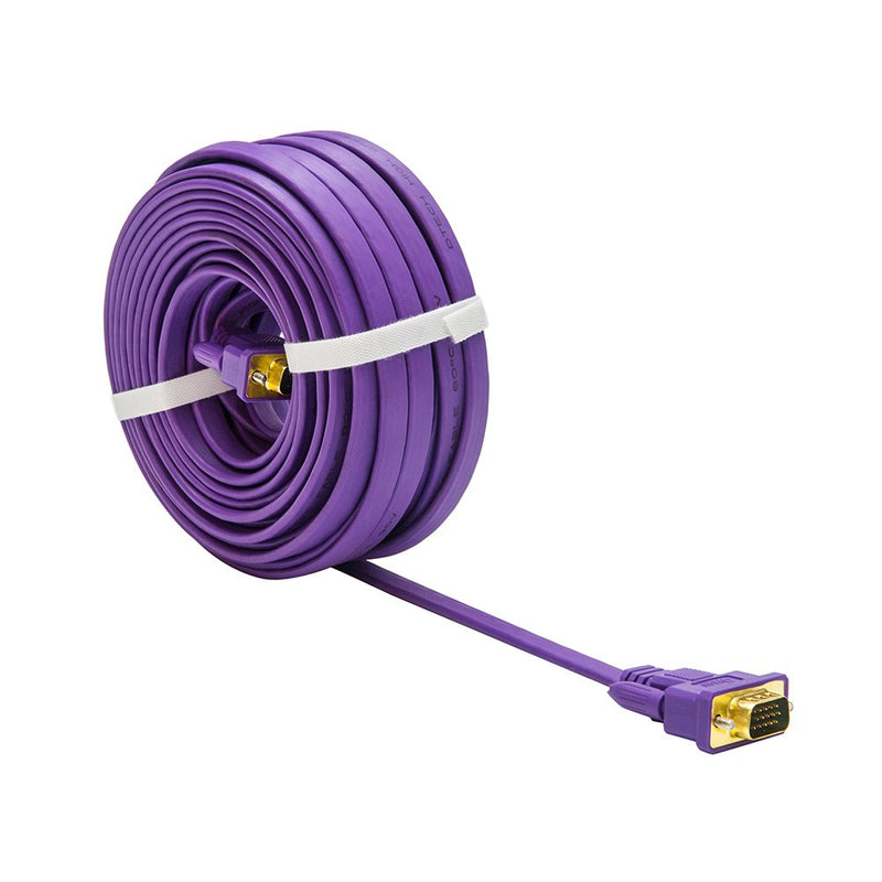 DTECH 50ft Thin VGA Cable Male to Male 15 Pin SVGA Computer Monitor Cord Flat Slim Adapter with Screws (50 Feet, Purple) - LeoForward Australia