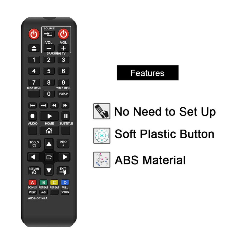 Gvirtue AK59-00149A Remote Replacement for Samsung DVD BD Blu-Ray Disc Player Remote, Applicable BDF5100/ZA BD-ES5300 BD-FM51 BD-FM57C BD-H5100 BD-H5900 BD-HM51 BD-HM59 BD-J5100 BD-J5700 BD-J5900 - LeoForward Australia