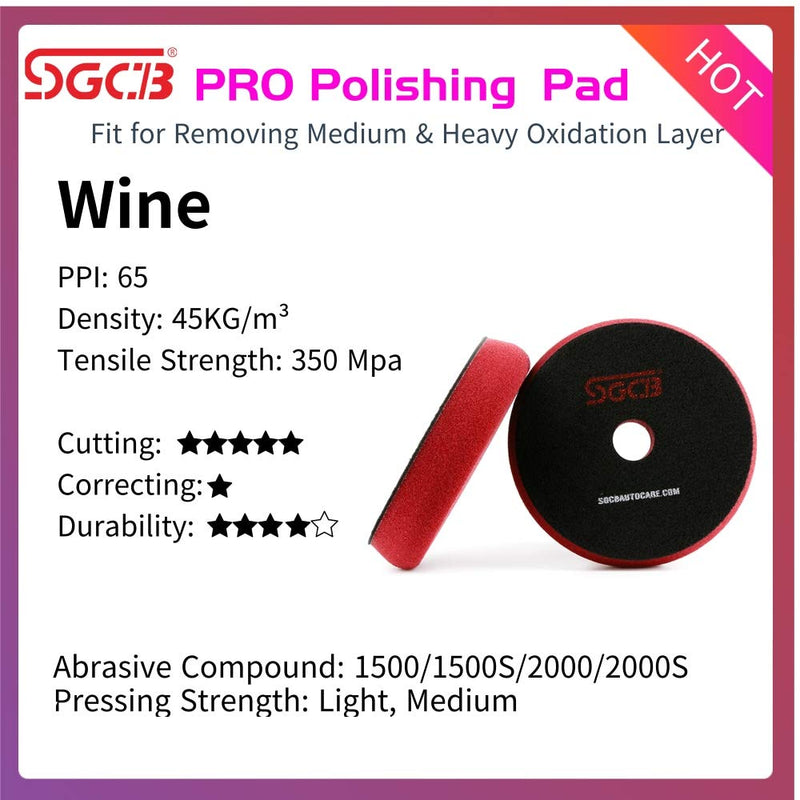  [AUSTRALIA] - SGCB Pro 5” RO DA Compounding Pad, Super Heavy Cutting Car Foam Polisher Sponge Pad Flat Hook & Loop Car Buffing Pad for First Compounding Heavy Scratch Defect Imperfection Oxidation Removing, Wine 1-PACK