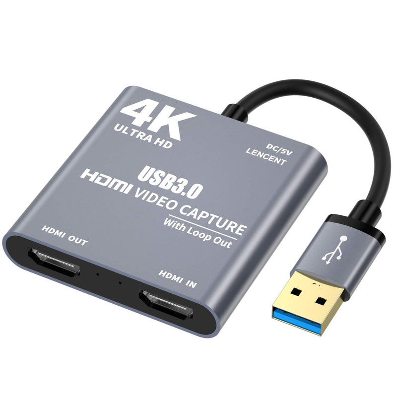  [AUSTRALIA] - LENCENT 4K HDMI Game Capture Card, HDMI to USB 3.0, Video Audio Capture with Loop-Out - Full HD 1080p60, Record via DSLR Camcorder Action Cam, for Streaming, Teaching, Conference or Live Broadcasting…