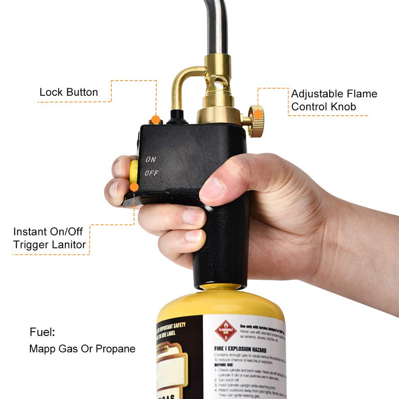  [AUSTRALIA] - SEAAN Propane MAPP Torch with 3 Tips Gas Trigger-Start Torch/Self-Lighting Swirl Style, Swirl Flame Tip for all Soldering and Brazing Applications