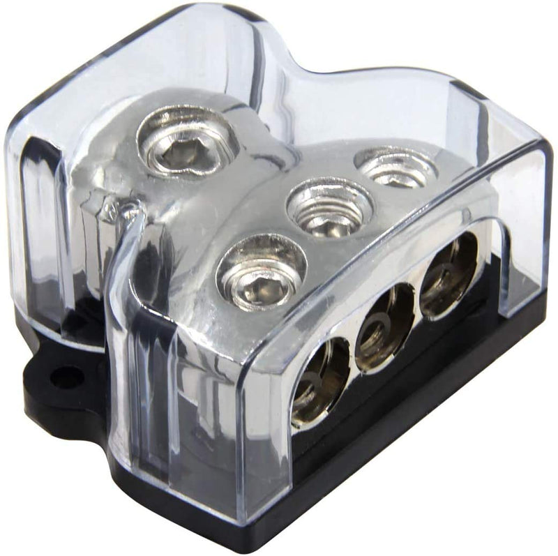  [AUSTRALIA] - RKURCK 3 Way Power Distribution Block, 0/2/4 AWG Gauge in, 4/8/10 Gauge Out, Car Audio Stereo Amp Distribution Connecting Block for Audio Splitter (1x0GA+3x4GA) 2 Pack 1x0+3x4 3Way 2Pack