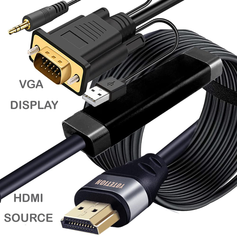  [AUSTRALIA] - HDMI to VGA Adapter 30FT,with Audio HDMI to VGA Converter HDMI Cable to VGA with Audio, Active Male HDMI-VGA Out Lead Video Adattatore Cord for Computer,Laptop,Projector