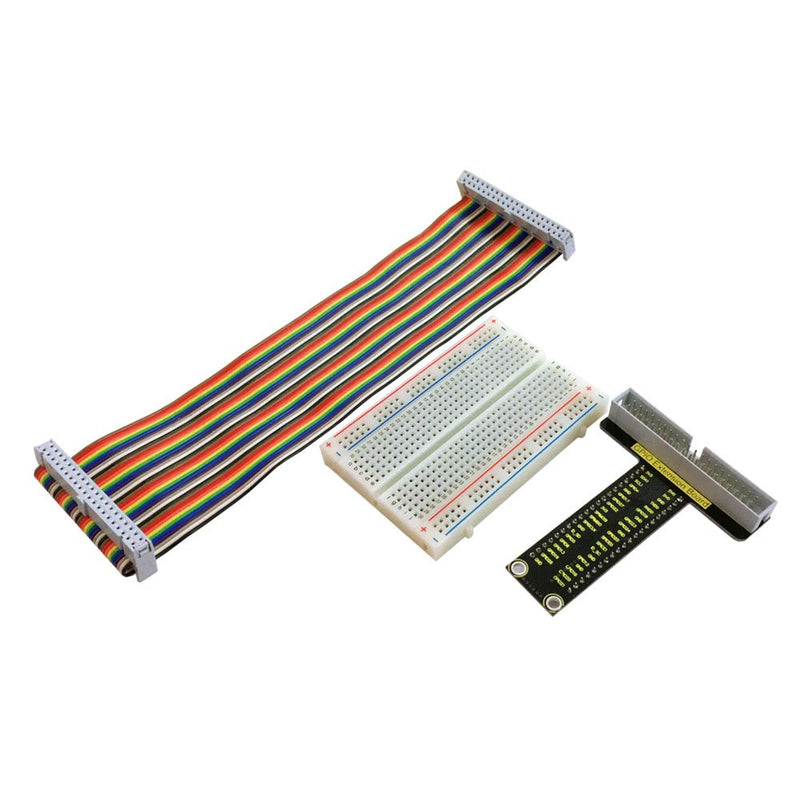  [AUSTRALIA] - KEYESTUDIO GPIO Breakout Kit for Raspberry Pi - Assembled Pi Breakout + Rainbow Ribbon Cable + 400 Tie Points Solderless Breadboard
