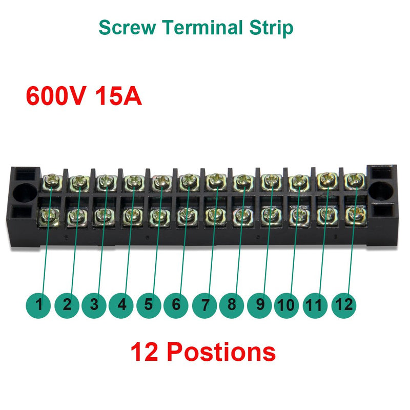  [AUSTRALIA] - MILAPEAK 10pcs (5 Sets) 12 Positions Dual Row 600V 15A Screw Terminal Strip Blocks with Cover + 400V 15A 12 Positions Pre-Insulated Terminals Barrier Strip (Black & Red) 15A 12P+5pcs Jumpers