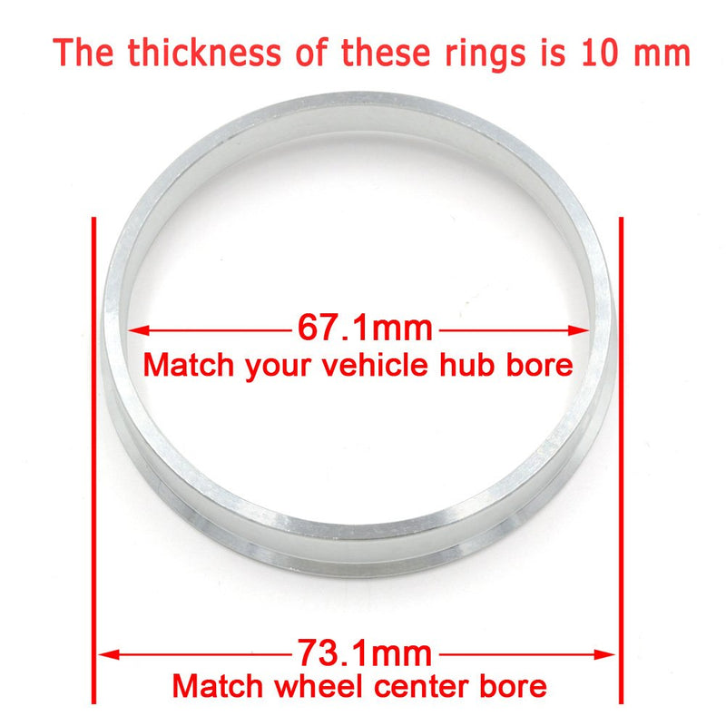 GoldenSunny 73.1mm OD to 67.1mm ID Hub Centric Rings, Silver Aluminum Hubcentric Rings for Many Hyundai Mitsubishi Kia Mazda, Pack of 4 - LeoForward Australia