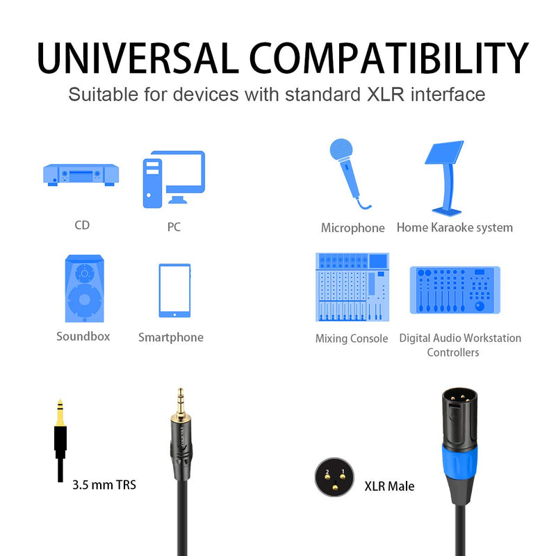  [AUSTRALIA] - COLICOLY 3.5mm to XLR Cable, XLR to 3.5mm Unbalanced 1/8 inch Mini Jack Stereo to XLR Male Cord Adapter - 6.6ft 6.6 feet