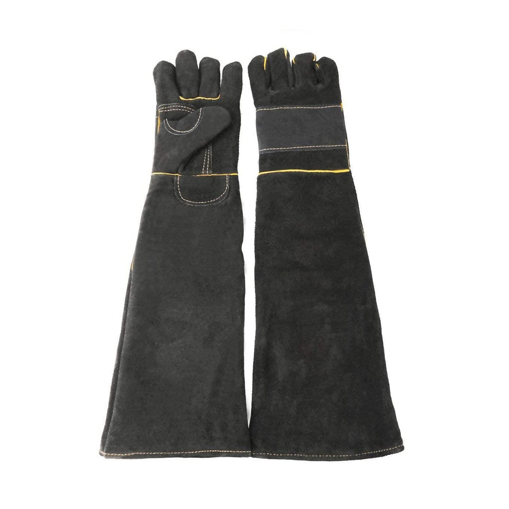  [AUSTRALIA] - AOWPFVV Animal Handling Gloves Bite Proof Leather for Dog,Cat Scratch,Falcon,Reptile,Snake,Long Welding Gloves Black