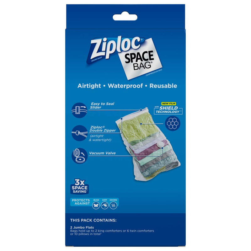  [AUSTRALIA] - Ziploc Reusable Clothes Storage Bags, 2 Jumbo Vacuum Seal Storage Bags, Space Bags