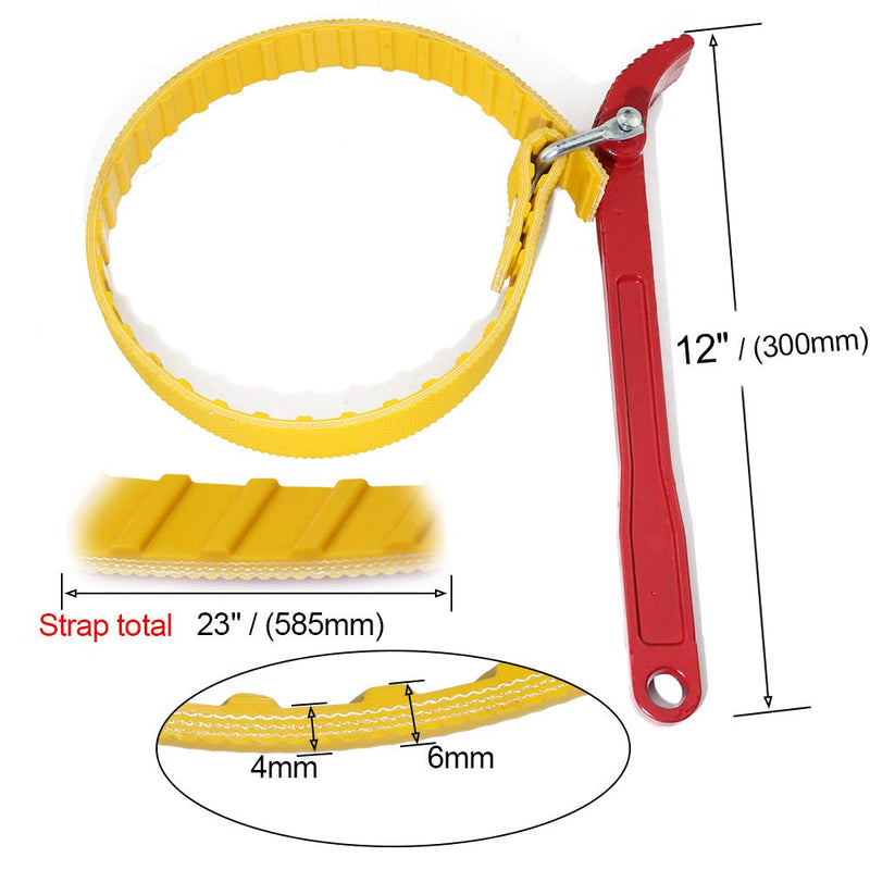  [AUSTRALIA] - Boeray Multi-Purpose Belt Strap Wrench, 23"(585mm) Capacity Adjustable Strap and 12"(300mm) Steel Handle-Yellow Yellow