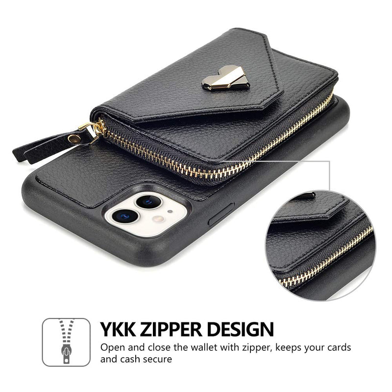  [AUSTRALIA] - iPhone 11 Wallet Case, 6.1 inch, JLFCH iPhone 11 Crossbody Case with Card Holder Wrist Strap Purse Chain Zipper Cover for iPhone 11 6.1 inch - Black iPhone 11 6.1'' - Black iPhone 11 - 6.1''
