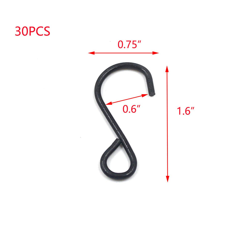 T Tulead 30PCS S-Hooks Small Metal Hooks 1.6" Outdoor Black Hooks for Bedroom,Bathroom,Kitchen,Office 1.6" - LeoForward Australia