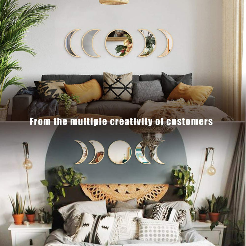  [AUSTRALIA] - BALGELI Wall Mounted Mirrors Boho Wall Decor Mirror Bohemian Moon Phase Home Decorations for Living Room Bedroom Farmhouse Punchless (Beige) Beige