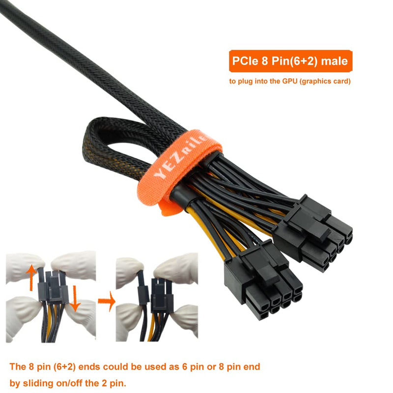  [AUSTRALIA] - YEZriler ATX CPU 8 Pin Male to Dual PCIe 8 Pin (6+2) Male Power Adapter Sleeved Cable for Corsair Modular Power Supply 25-inch+9-inch (63cm+23cm)