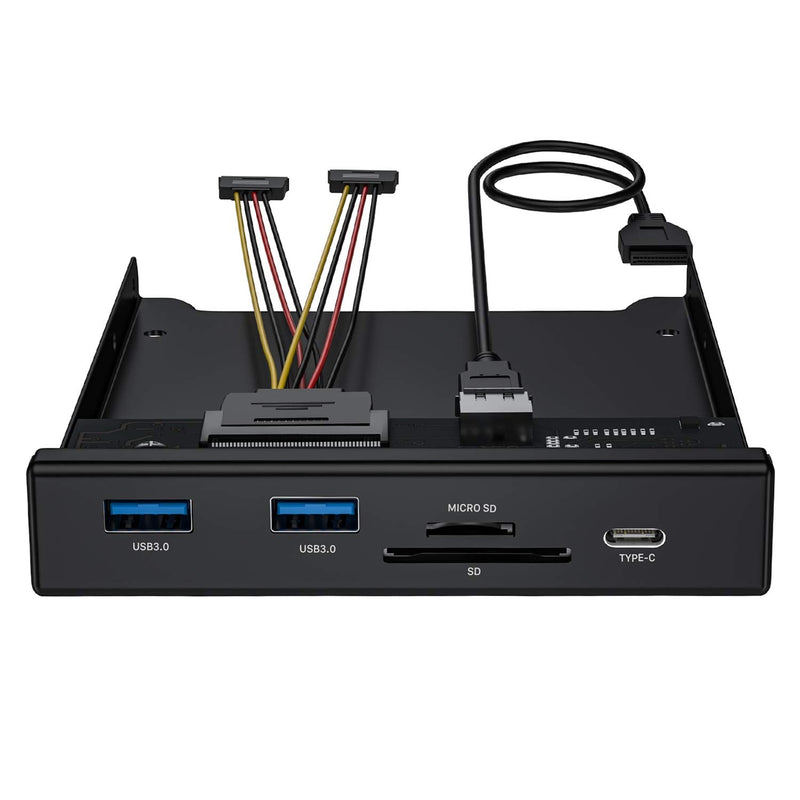  [AUSTRALIA] - BYEASY Front Panel USB 3.0 Hub 5 Ports, 3.5 Inches Internal Metal USB Hub with 2 USB 3.0 Ports, SD/TF Card Reader and USB 3.1 Gen 1 Type-C Port Fits Any 3.5" Floppy Disk Bay (PCI-02)