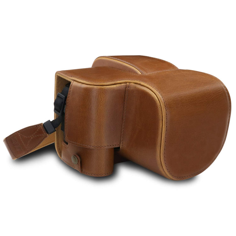  [AUSTRALIA] - MegaGear Ever Ready Leather Camera Case Compatible with Leica V-Lux 5, Panasonic Lumix DC-FZ1000 II Light Brown