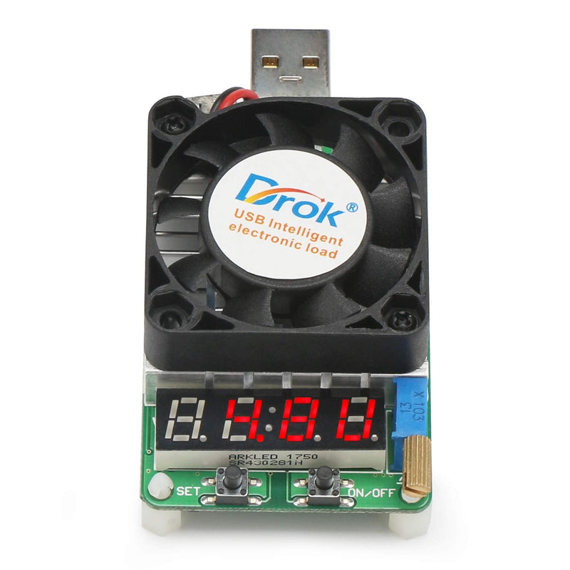  [AUSTRALIA] - USB Load Tester, DROK Electronic Load Test Resistor Module 25W LD25 USB and Type C Interface Discharge Adjustable Constant Current 0.25A-4A Intelligent Temperature Control with Cooling Fan