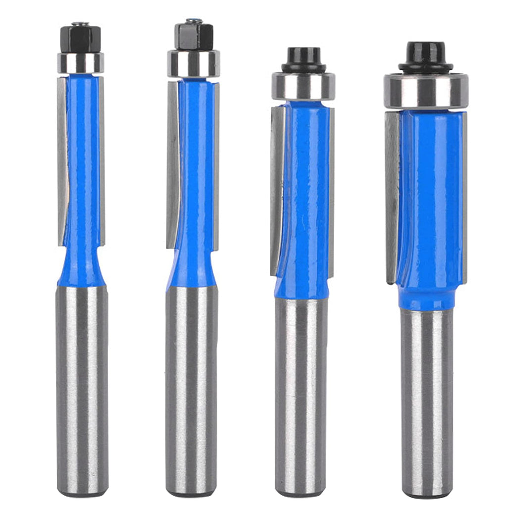  [AUSTRALIA] - 4 pieces flush cutter 8 mm shank, flush cutter cutter set, double-sided cutter with bearings, blue flush cutter, for woodworking tools for cutting, trimming (4) 4