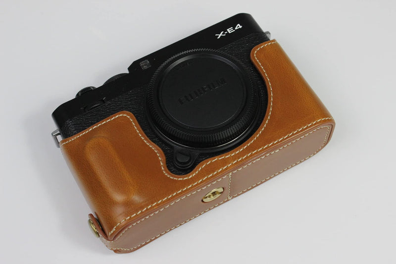  [AUSTRALIA] - Bottom Opening PU Leather Grip Camera Case Compatible with Fujifilm X-E4 XE4 with Tripod Design Brown