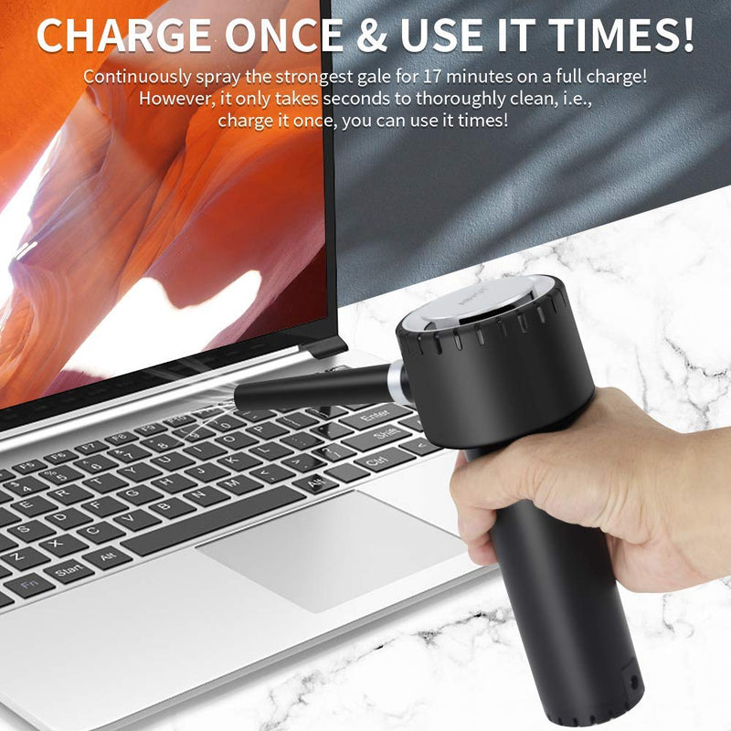  [AUSTRALIA] - Compressed Air Duster, Electronic Air Duster, Portable 40000 RPM Cordless Dust Blower, 6000mAh Battery Air Can Duster, Powerful Computer Keyboard Cleaning Air Spray, Rechargeable Electric Canned Air Black