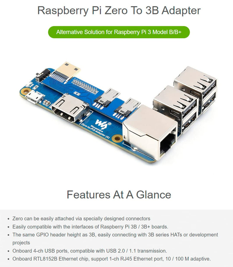  [AUSTRALIA] - Raspberry Pi Zero to Pi 3B/3B+ Adapter, Based on Raspberry Pi Zero Series to Reproduce Original Appearance of Pi 3B/3B+, Alternative for Raspberry Pi 3 Model B/3B+, Compatible with Pi 3B/ 3B+ HATs Pi Zero/2 W to Pi 3B/3B+