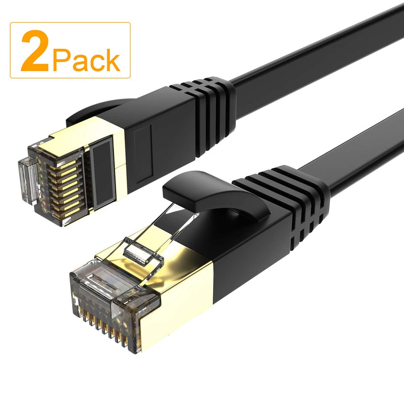  [AUSTRALIA] - Flat Cat7 Ethernet Cable(2 Pack) SHD Network Patch Cable FTP/STP LAN Cable Computer Patch Cord-6 Feet 6FT 2PK