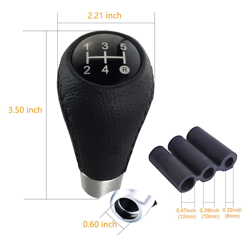  [AUSTRALIA] - Arenbel 5 Speed Shifter Knob Leather Gear Stick Shift Knobs Shifting Lever Handle fit Most Automatic Manual Cars, Black