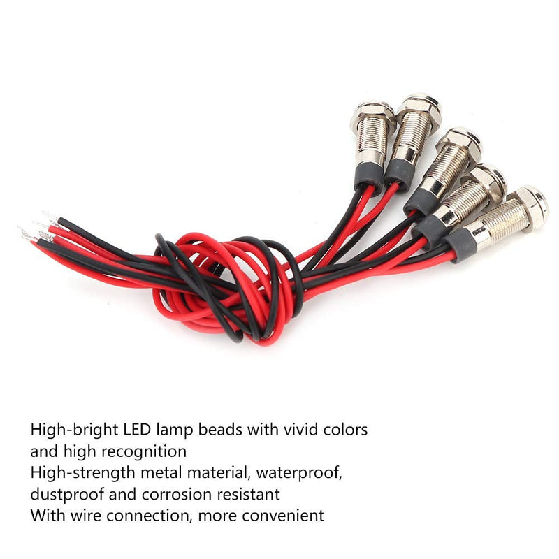  [AUSTRALIA] - Signal Lamp Signal Light Indicator Light 5 Piece LED Indicator Lamp Waterproof Metal Warning Light IP66 6 mm LED Lamp with Cable 1NO LED Indicator Light (DC12~24V)