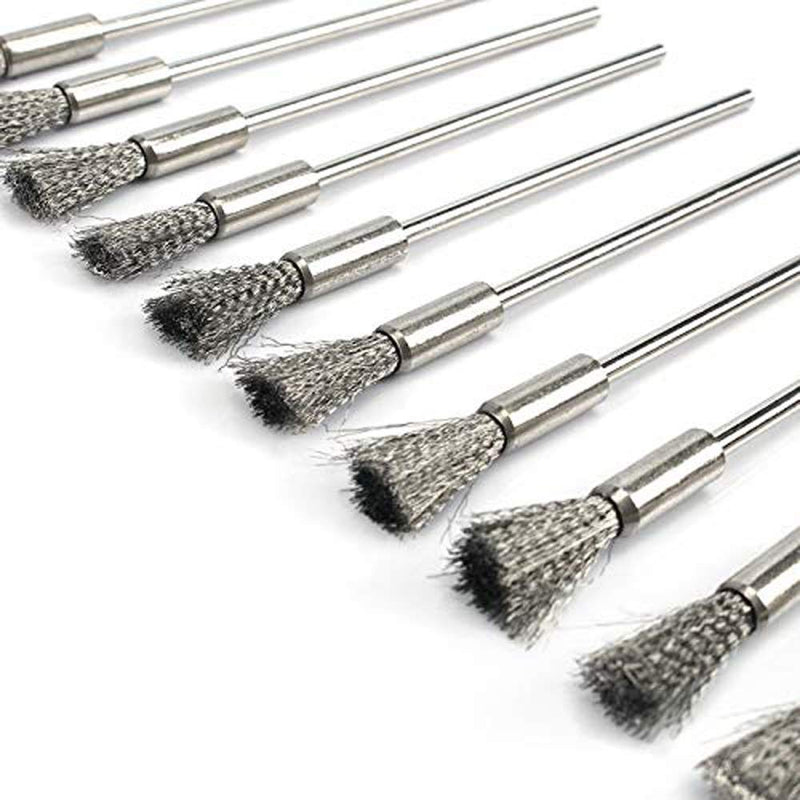  [AUSTRALIA] - 10 Pieces Extended Stainless Steel Wire Steel Cleaning End Brushes Pen Wire Brush Rust Paint Removal Bits Polishing Rotary Tools Accessories 3 MM Mandrel (6mm end Brush)