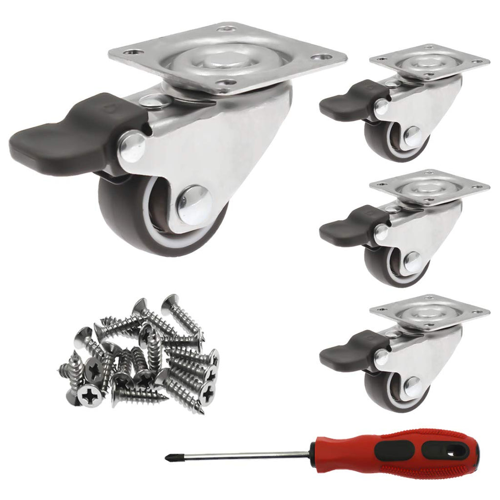  [AUSTRALIA] - Luomorgo 4 Pack 1" Caster Wheels with Brakes Rubber Swivel Heavy Duty Casters with 360 Degree Top Plate, 100 lbs Total Capacity Caster, 20 Screws & A Handy Screwdriver for Free