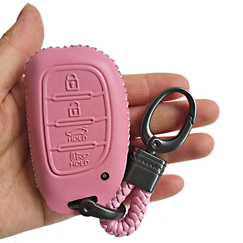  [AUSTRALIA] - Alegender Leather 4Btns Smart Key Fob Cover Case Keyless Remote Skin Jacket Protector Fits for 2016 2017 2018 Hyundai Tucson Elantra Sonata (NOT FIT Flip/Pop Out/Folding Key Pink