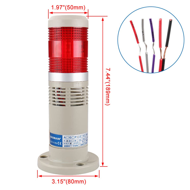  [AUSTRALIA] - Baomain Alarm Warning Flashing Light 24V DC Industrial with Buzzer Bright Light Red LED Signal Tower Lamp