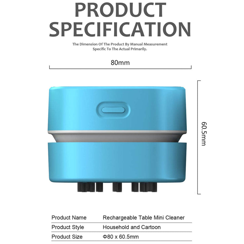  [AUSTRALIA] - ODISTAR Desktop Vacuum Cleaner,Mini Table dust Sweeper Energy Saving,High Endurance up to 400 mins,Cordless&360º Rotatable Design for Cleaning Hairs,Crumbs,Computer Keyboard of Gifts for Kids (Blue) Blue