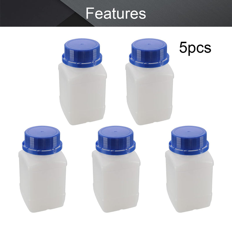  [AUSTRALIA] - Othmro 5pcs Plastic Lab Chemical Reagent Bottles, 250ml/8.5oz Wide Mouth Liquid/Solid Square Sample Storage Container Sealing Bottles with Anti-theft Cap Blue 5pcs 250ml translucent