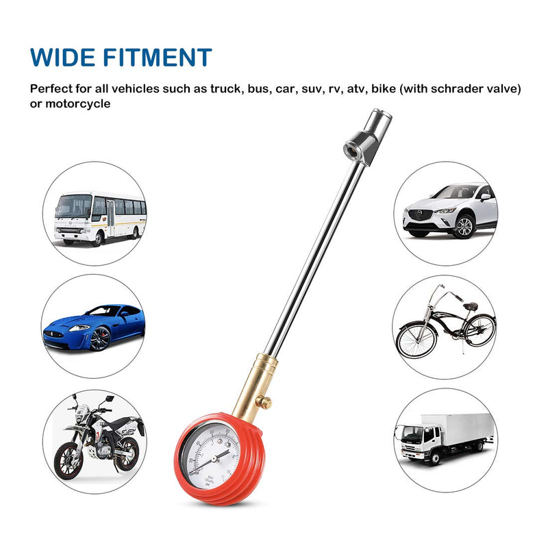 CZC AUTO Accurate Mechanical Tire Pressure Gauge, Straight on Foot Dual Head Truck Air Gage, Heavy Duty Dually Chucks 2" Large Dial Wheel Service Checker for Bus Car Motorcycle Bike, 0-160PSI 0-11bar - LeoForward Australia