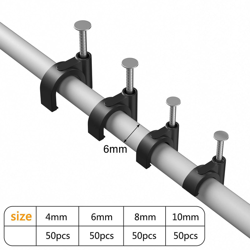  [AUSTRALIA] - Cable Clips Nail in Cable Clips 200 Pcs Cable Wire Clips Cable Tacks Coax Cable Clips Speaker Wire Clips Cable Nails for Cords Wall Wire Clips 4/6/8/10mm RG6 RG59 CAT6 RJ45 Ethernet Cable Clips Black